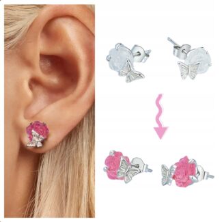 Kolczyki Kryształowe Róże zmieniające kolor srebro i białe złoto 925