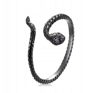 Pierścionek CZARNY WĄŻ srebro 925 i czarne złoto
