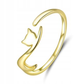 Pierścionek z kotkiem srebro 925 regulowany ZŁOTY