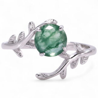 Pierścionek Agat Mchowy srebro 925 platyna