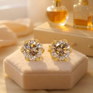 Kolczyki Moissanit Szampańskie sztyfty srebro 925