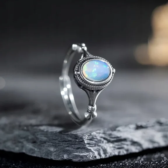 Delikatny pierścionek z opalem