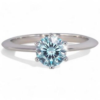 Pierścionek DIAMENT Moissanit 1 ct 6,5 mm średnicy niebieski turkus srebro 925