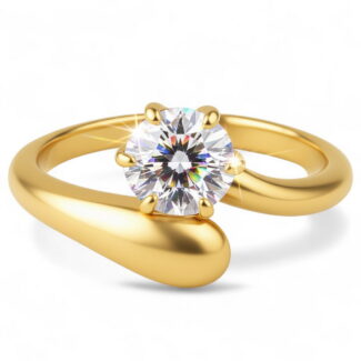 Pierścionek diament Moissanite "Łza" złoty