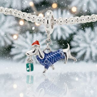 Xmas Charms Piesek białe złoto srebro 925